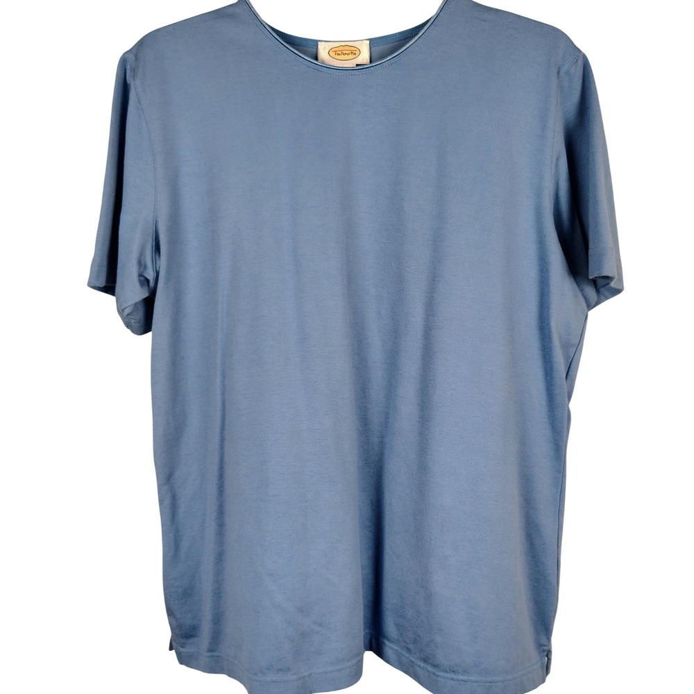 Talbots Womens XL Short Sleeve Crewneck Tee Blue Cotton Blend Minimalist Basic